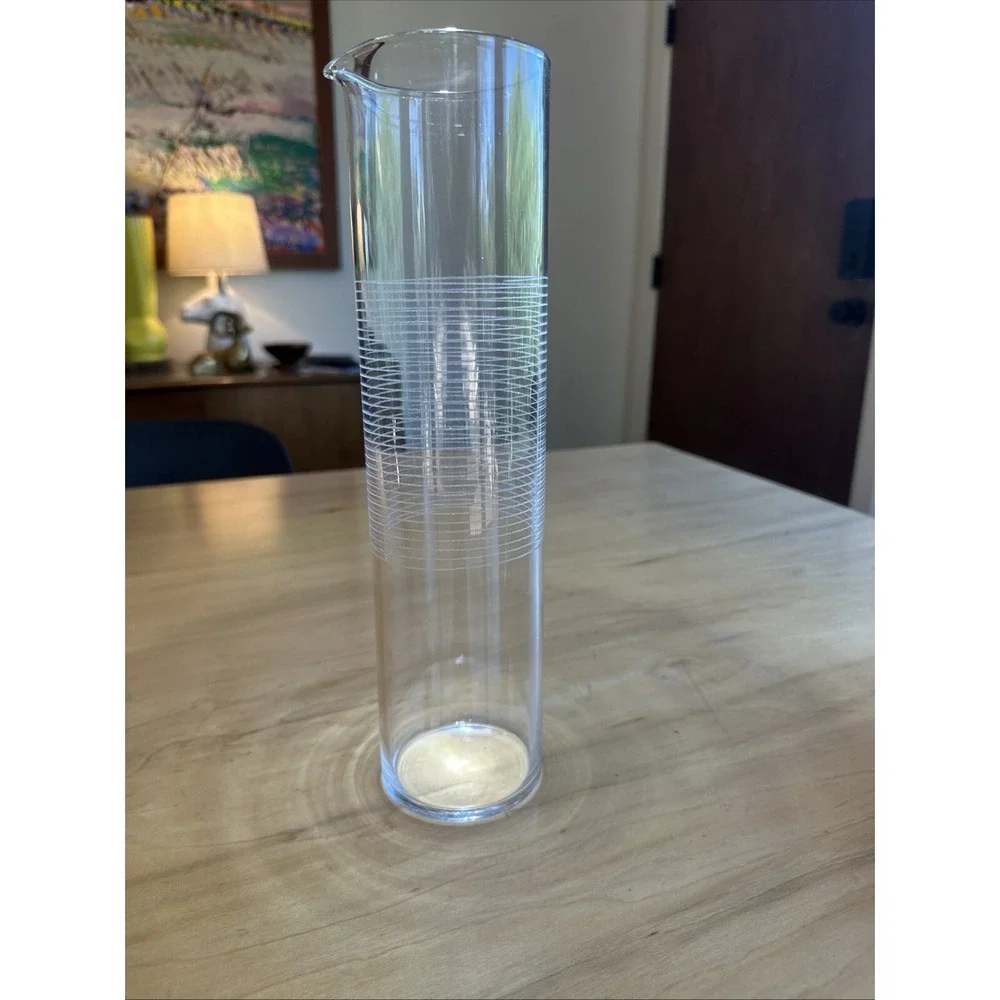 Vintage 70's MCM‎ Delicate Striped Clear Glass Cocktail Decanter Striped Pitcher